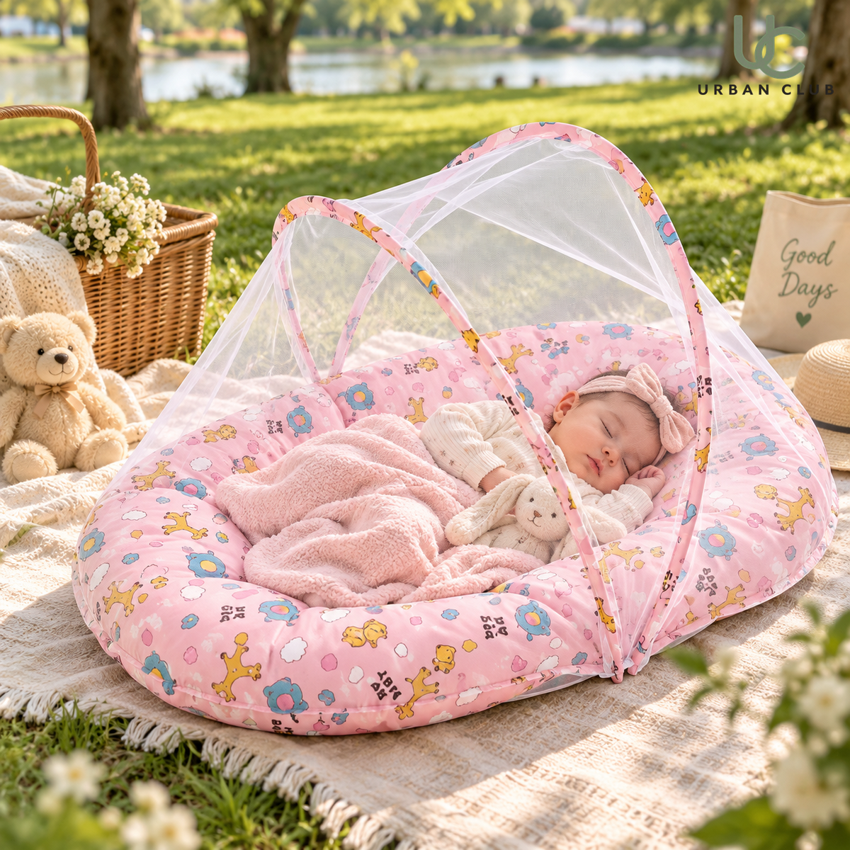 SnoozeShield Baby Mosquito Net Bed in Pink