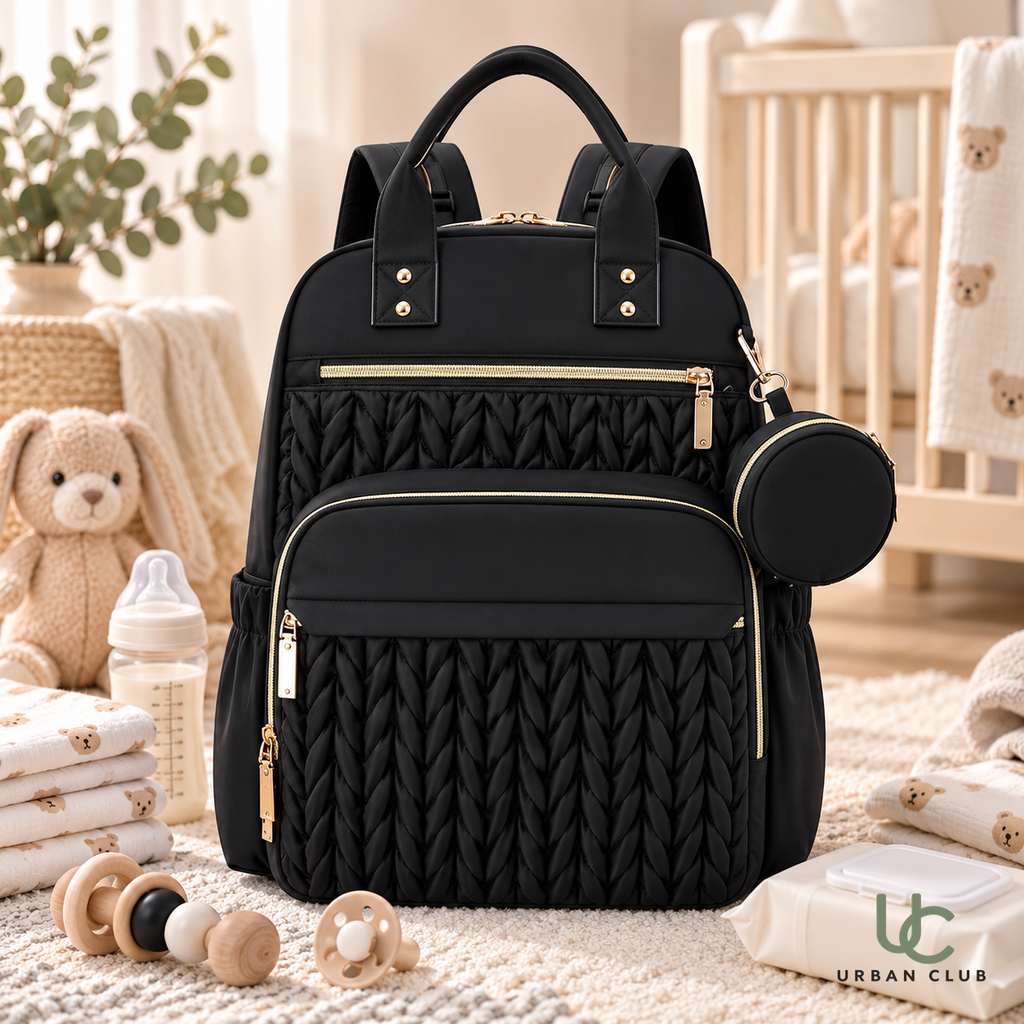 Woven Texture Nappy Bag - Black