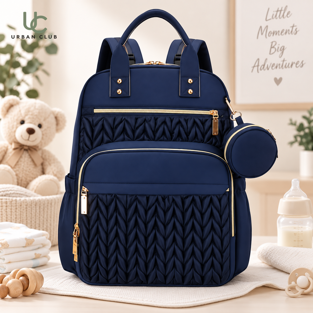Woven Texture Nappy Bag - Blue