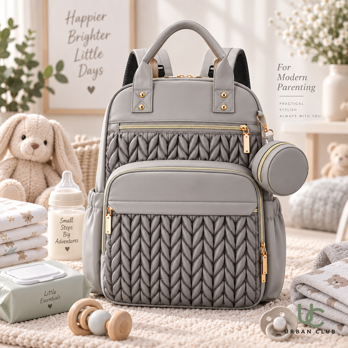 Woven Texture Nappy Bag - Grey
